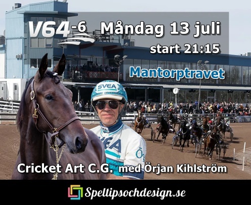 Andelshästen Cricket Art C.G. får värdsrekordkusken Örjan Kihlström i sulkyn. Speltipsochdesign.se