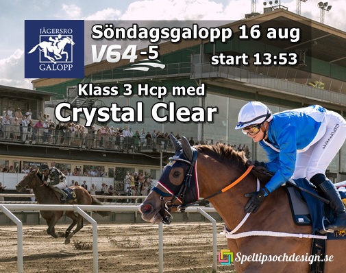 Vår andelshäst Crystal Clear tar en långresa till Jägersro galopp och startar i en Klass 3 Handicap V64-5 söndag 16 augusti - Speltipsochdesign.se