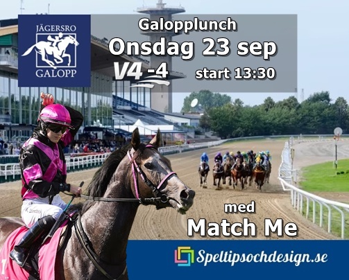 Vår fina Match Me gör en ny start på Jägersro galopp onsdag 23 september - hon har nu fått ett par lopp innanför västen - Speltipsochdesign.se